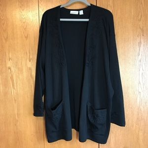 Black knit cardigan with embroidered detailing